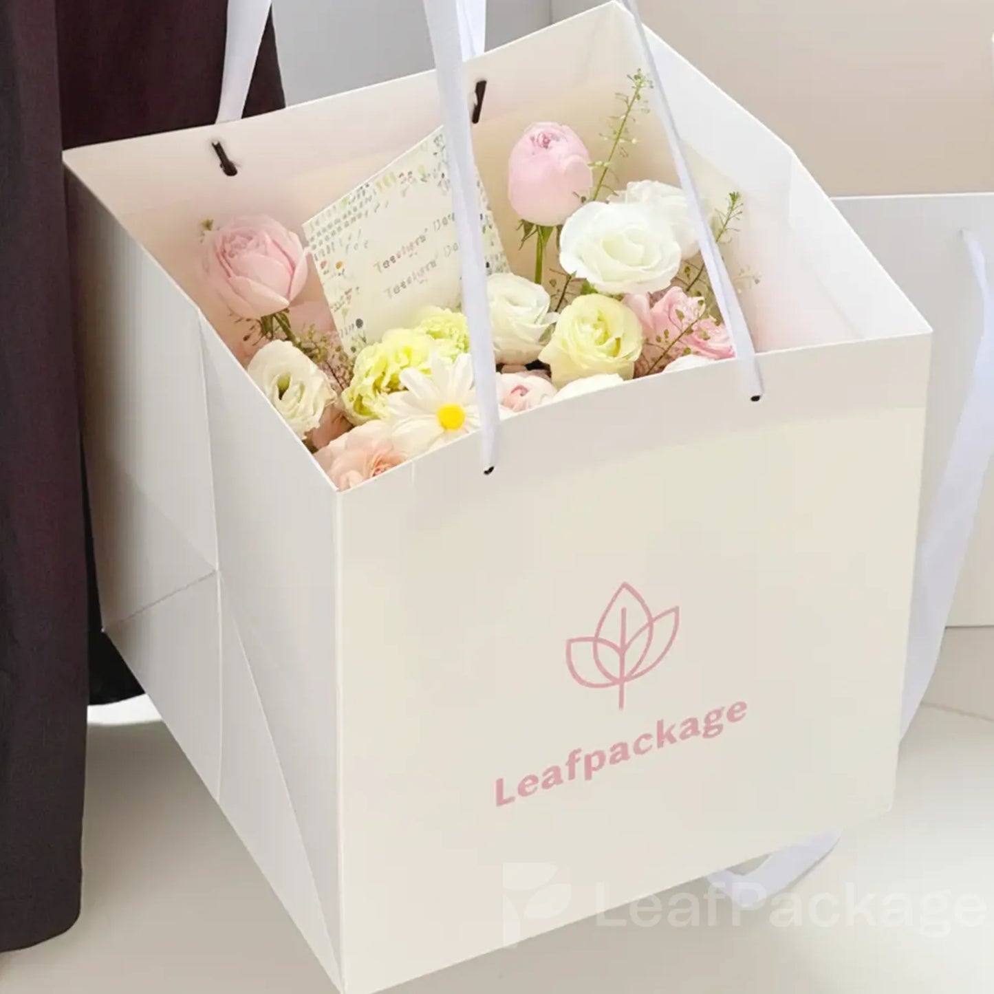 Custom Flower Bouquet Tote Bags with Ribbon Handles