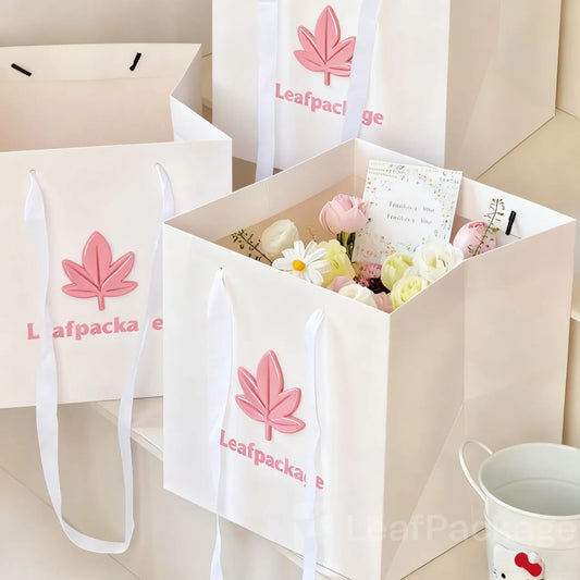 Custom Flower Bouquet Tote Bags with Ribbon Handles