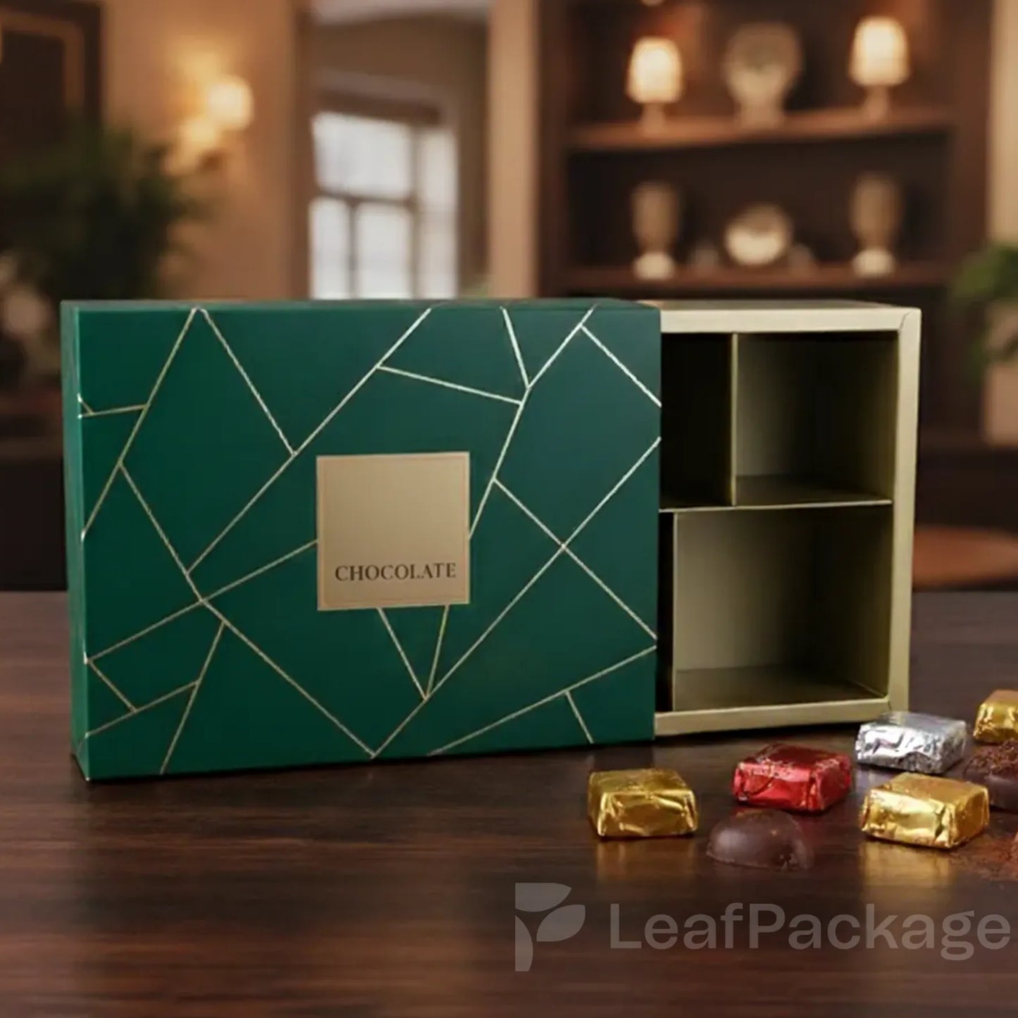 Premium custom luxury chocolate box made from sustainable materials by LeafPackage, ideal for small business packaging and gift presentation.