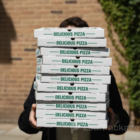 Durable custom pizza box with print options, perfect for branding and eco-friendly food packaging, suitable for delivery and takeaway.