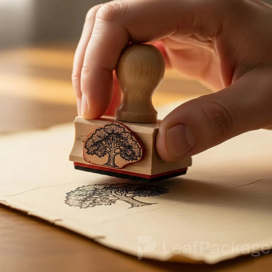 High-quality custom logo stamp made from natural wood, ideal for stamping paper bags, boxes, and envelopes with your unique brand identity.