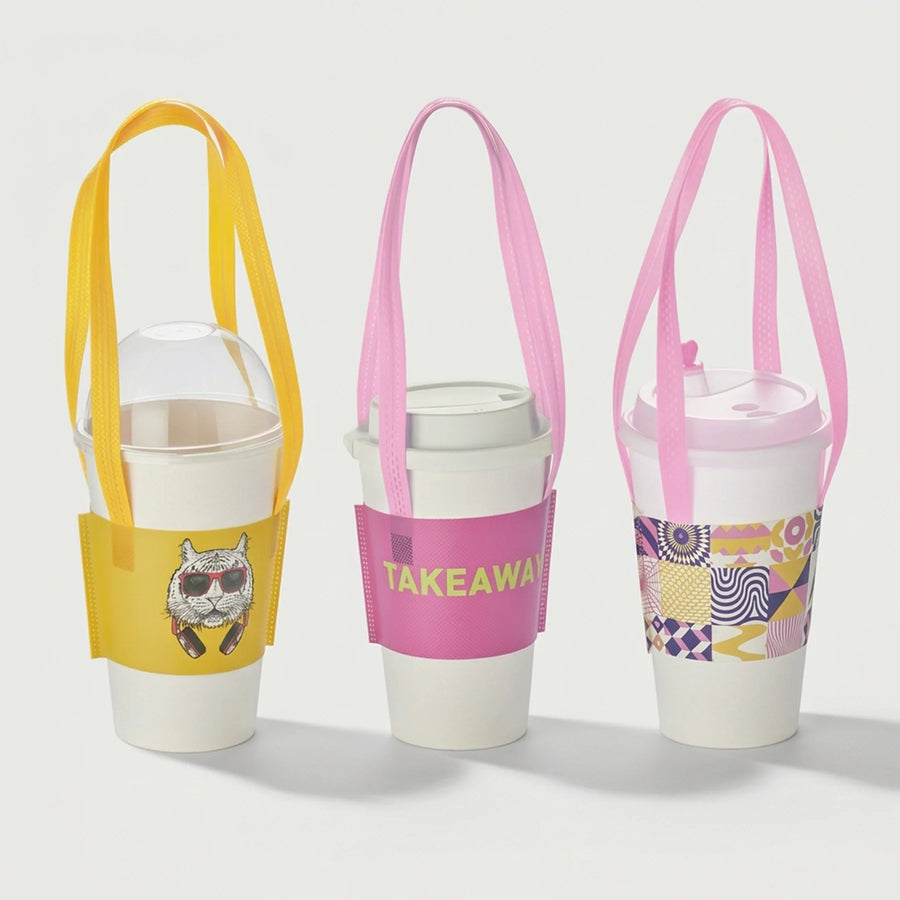 Reusable non-woven cup sleeves for cafe takeaway drinks
