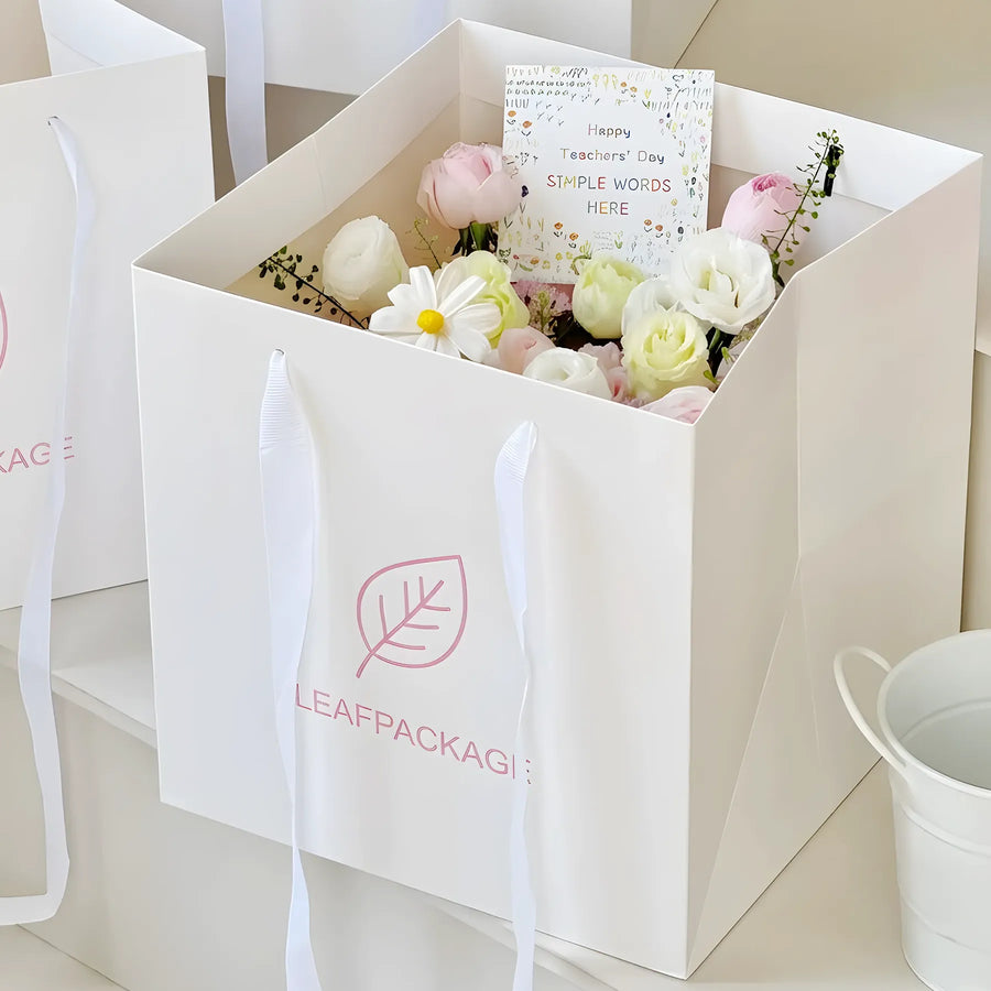 Custom flower bouquet tote bags with ribbon handles for florist packaging