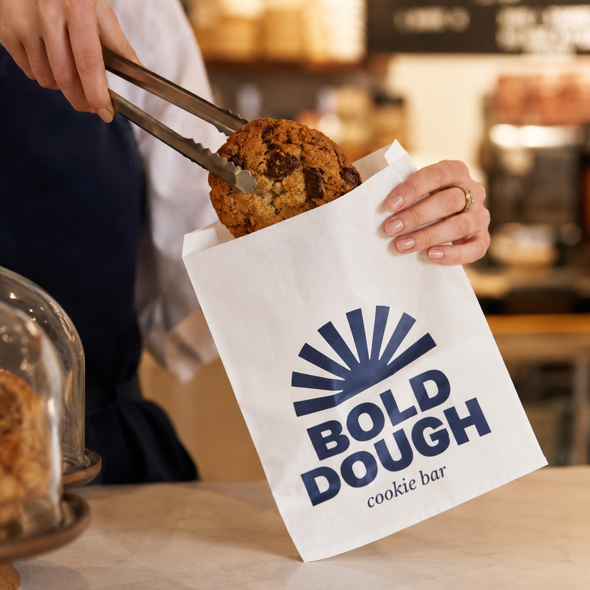 Custom flat handle paper bakery bags for cookies bread and pastries