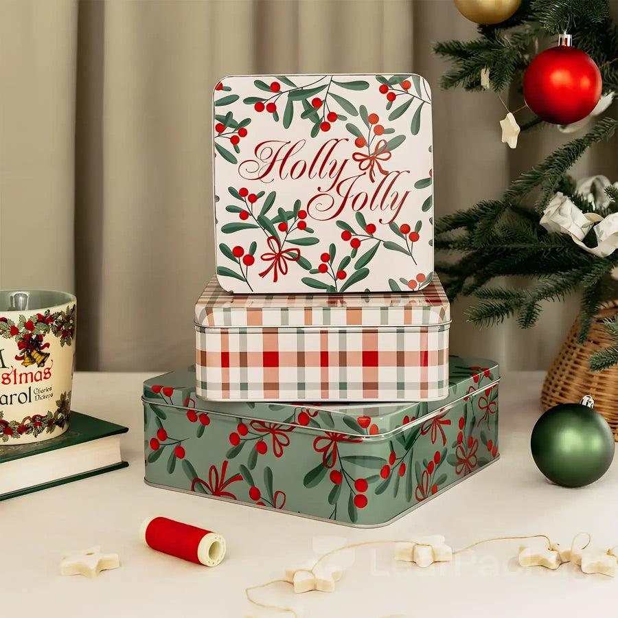 Custom Christmas candy tin for holiday gift packaging
