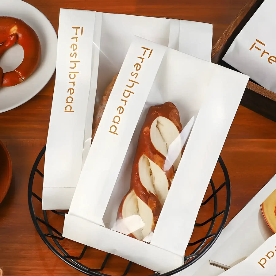 Kraft paper bread bags with clear window for bakery display