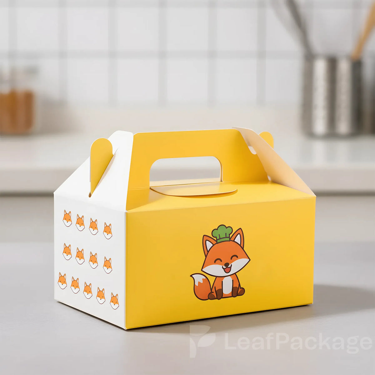 Custom takeout boxes with handles for small restaurant pickup orders
