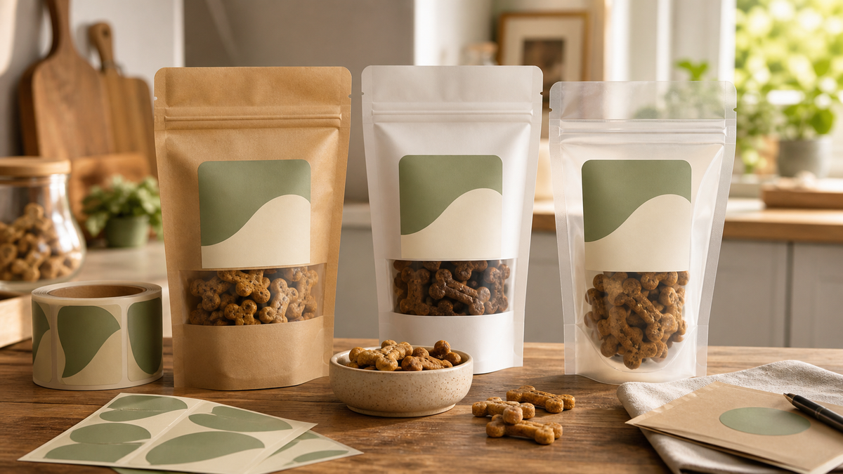 Pet treat pouches and sample packaging ideas for small brands
