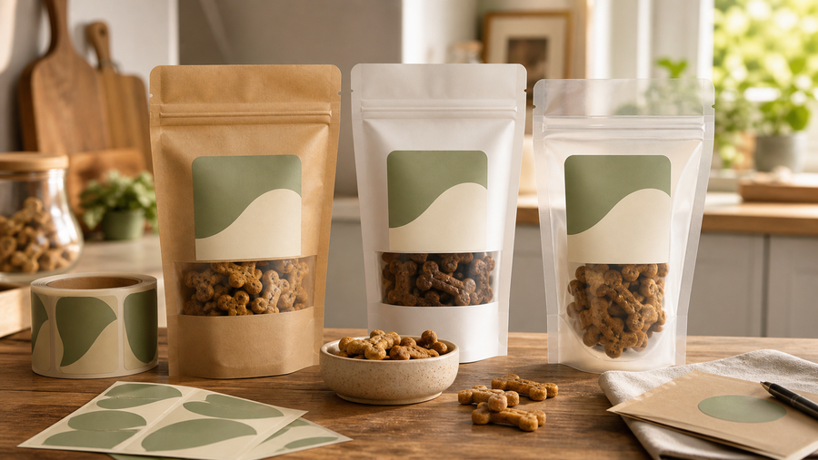 Pet treat pouches and sample packaging ideas for small brands