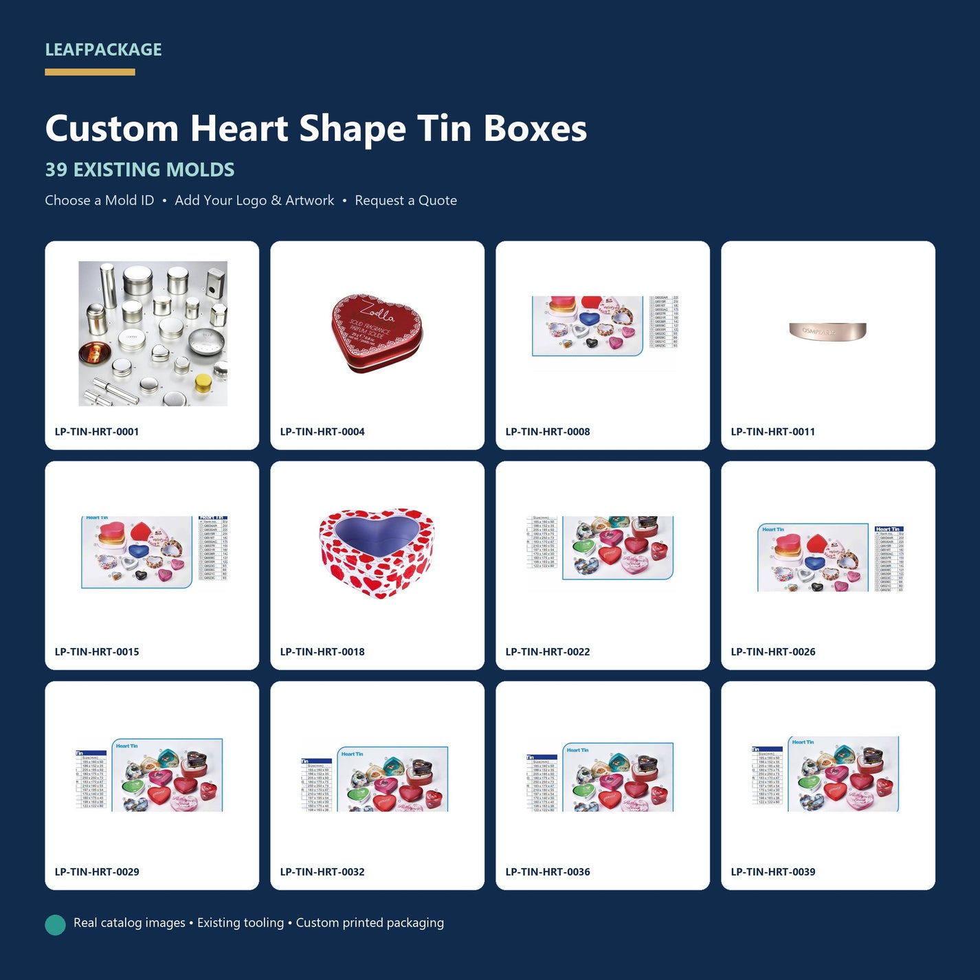 Custom Heart Shape Tin Boxes with 39 existing molds