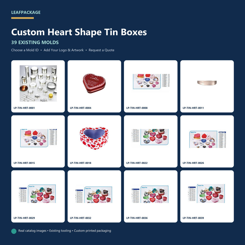 Custom Heart Shape Tin Boxes with 39 existing molds