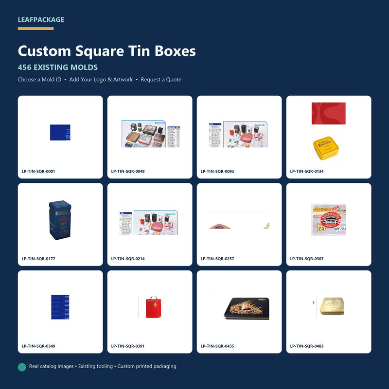 Custom Square Tin Boxes with 456 existing molds