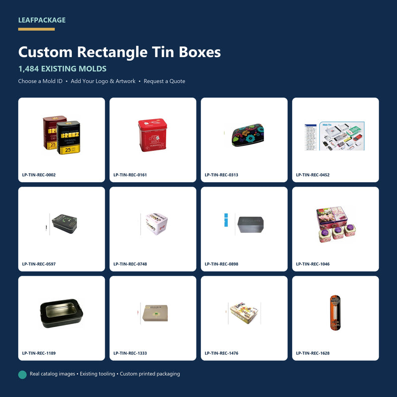 Custom Rectangle Tin Boxes with 1,484 existing molds