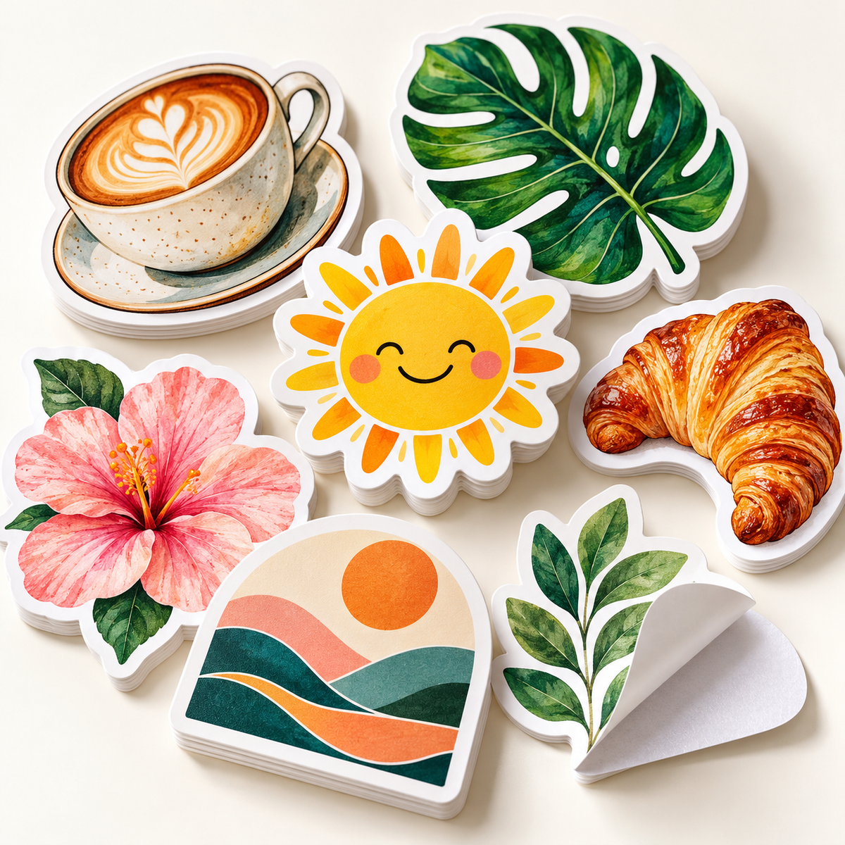 Custom die-cut stickers in assorted shapes with premium full-color printing