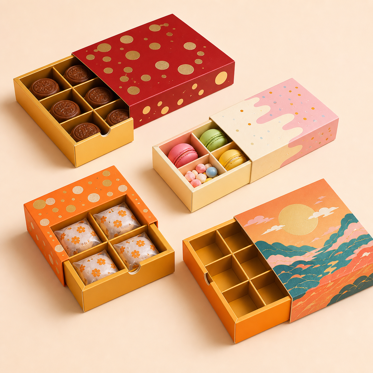 Custom drawer paper gift boxes with food-grade compartment inserts