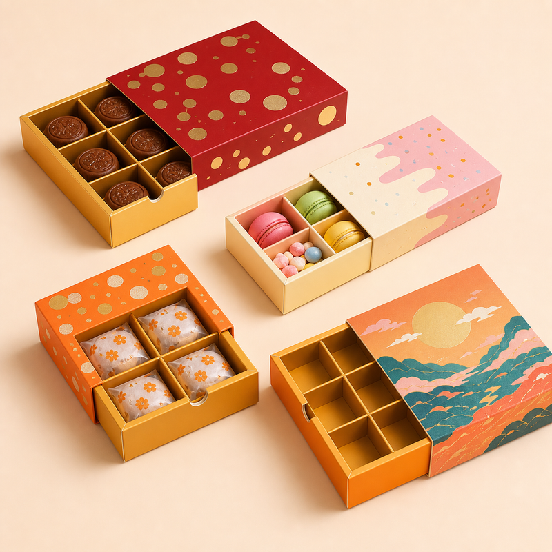 Custom drawer paper gift boxes with food-grade compartment inserts