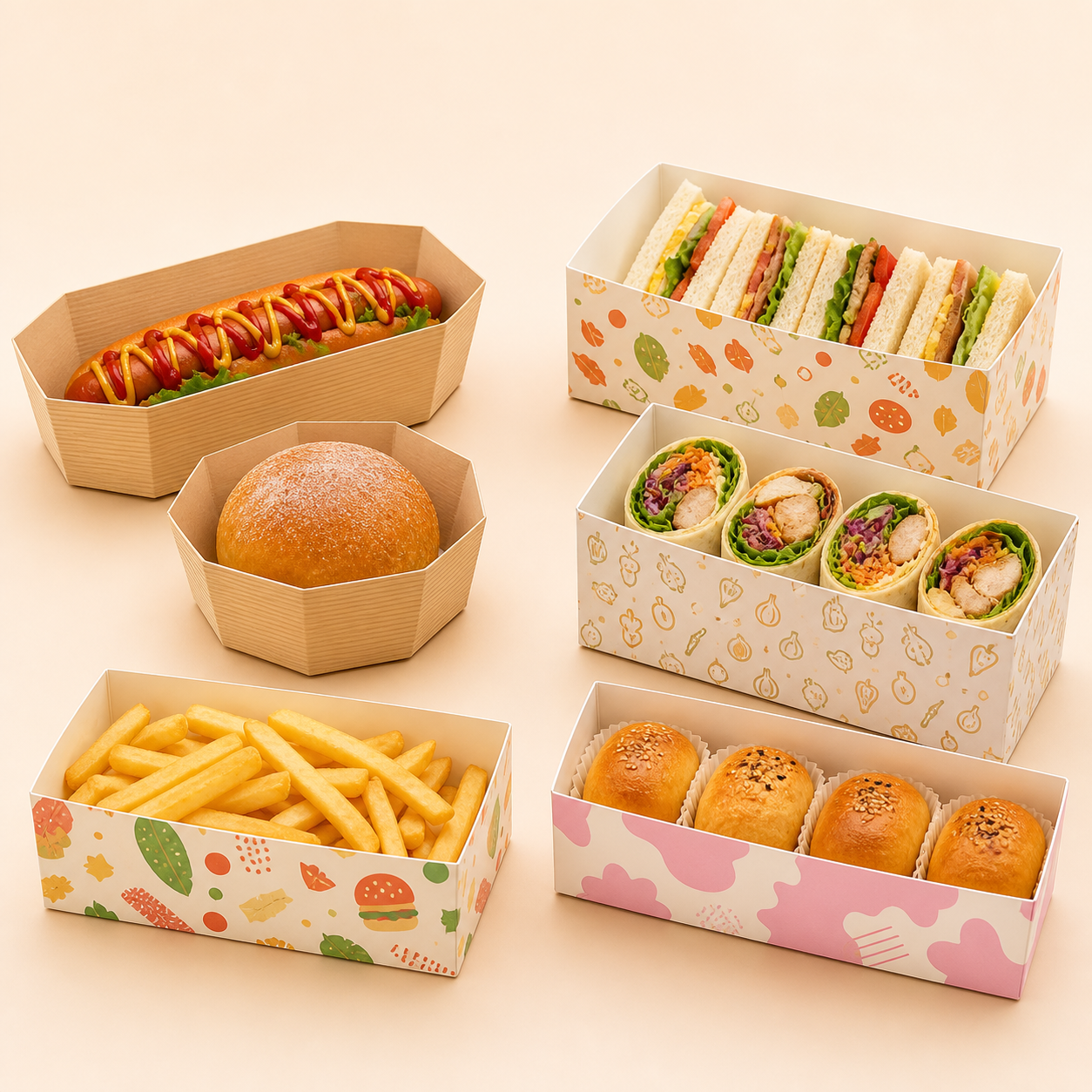 Octagonal and right-angle custom food paper bottom trays