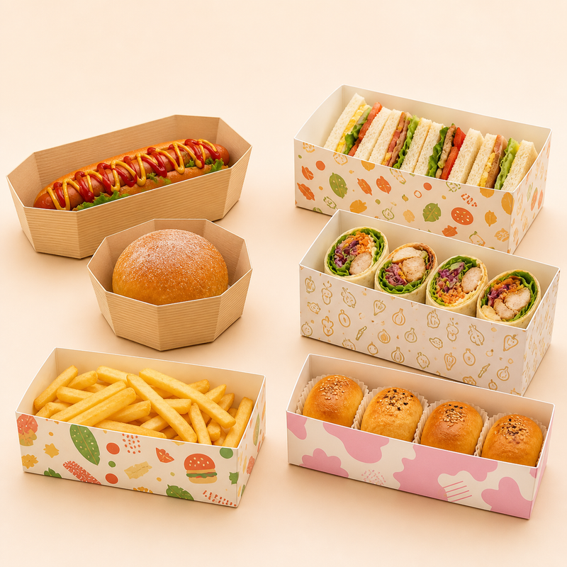 Octagonal and right-angle custom food paper bottom trays