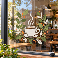 Custom large clear window decal with original botanical coffee artwork on storefront glass