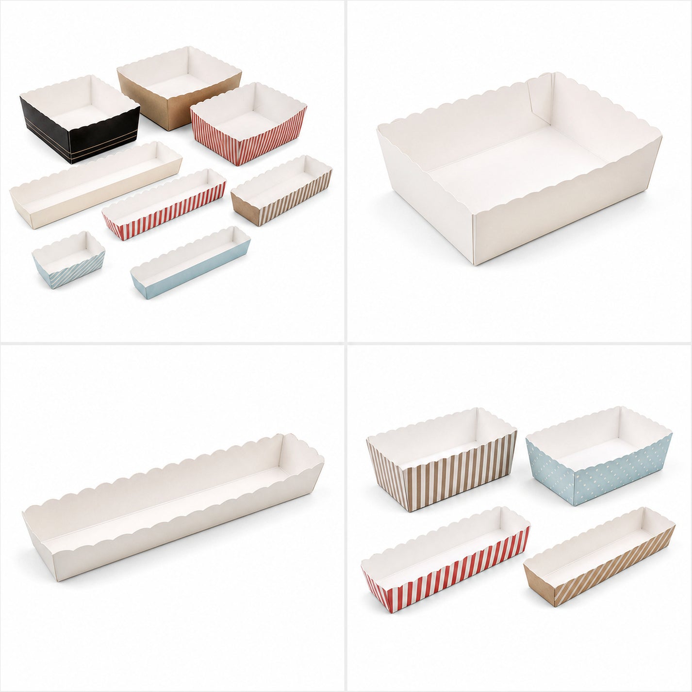 Custom paper bottom trays and tray boxes collage