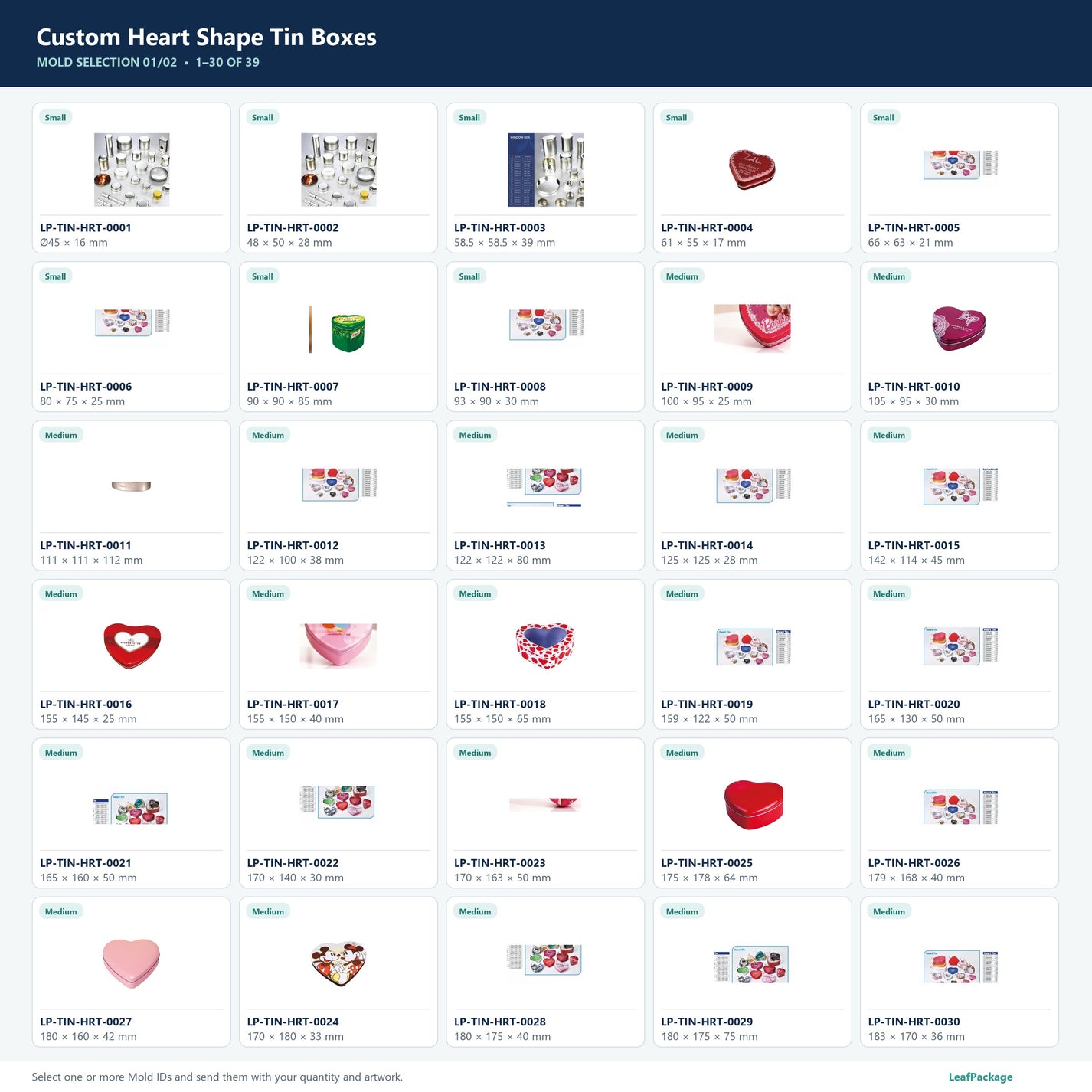 Custom Heart Shape Tin Boxes mold selection sheet 1 of 2