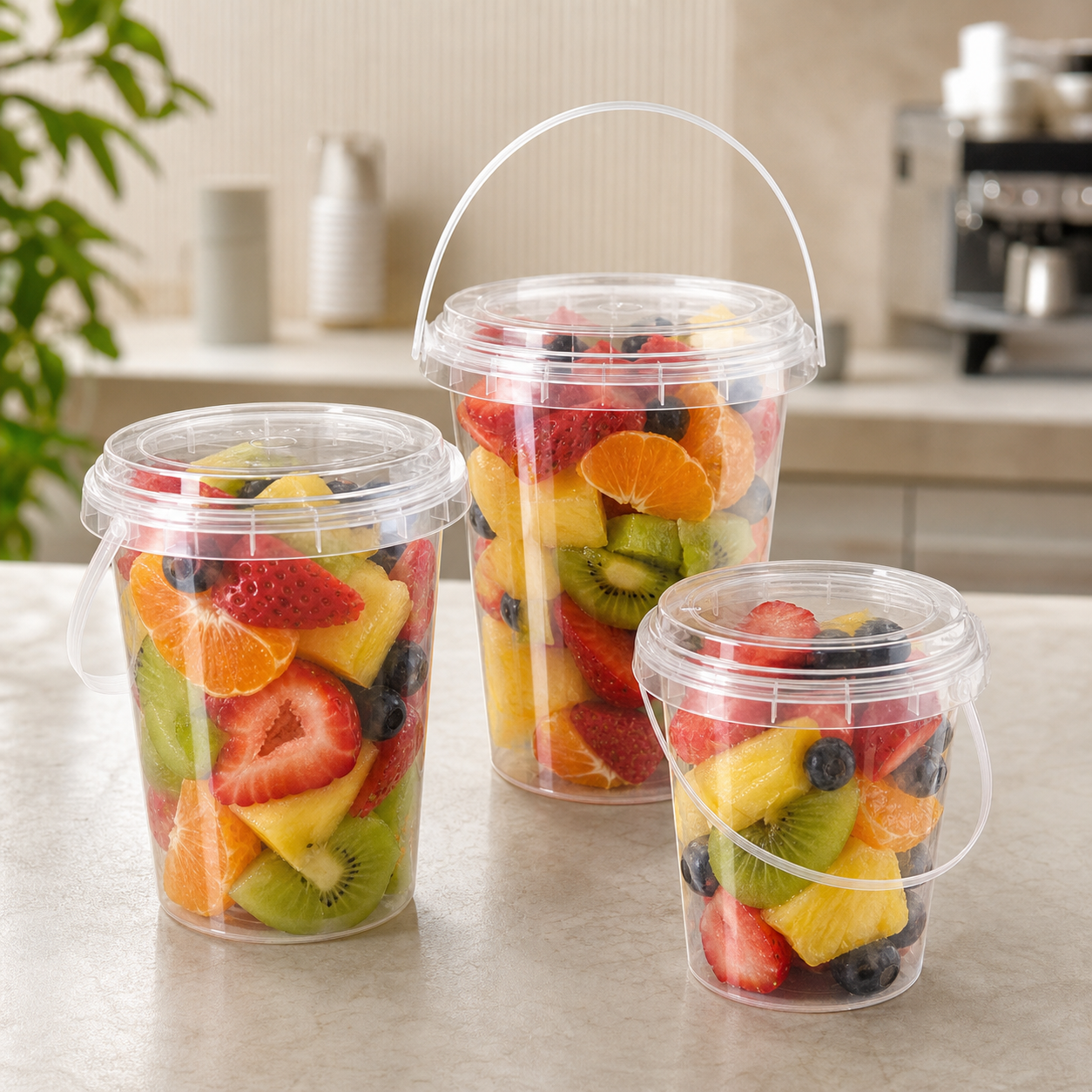 Clear Plastic Fruit Bucket with Handle