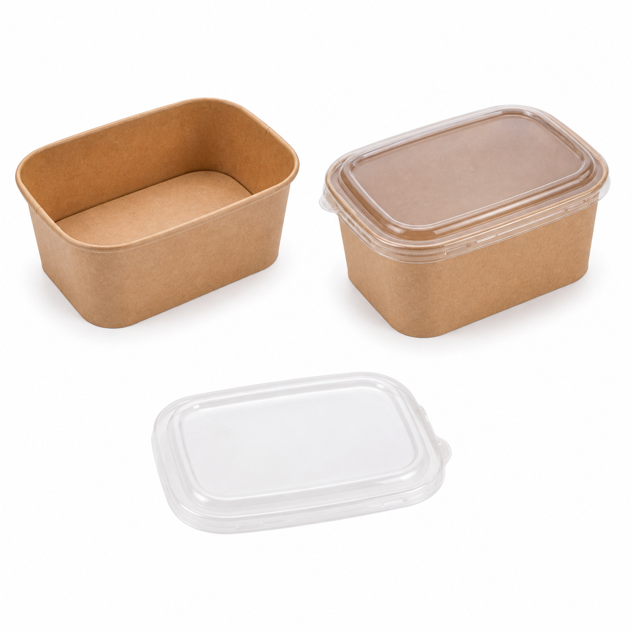 Kraft paper food container base with selectable matching clear PP lid