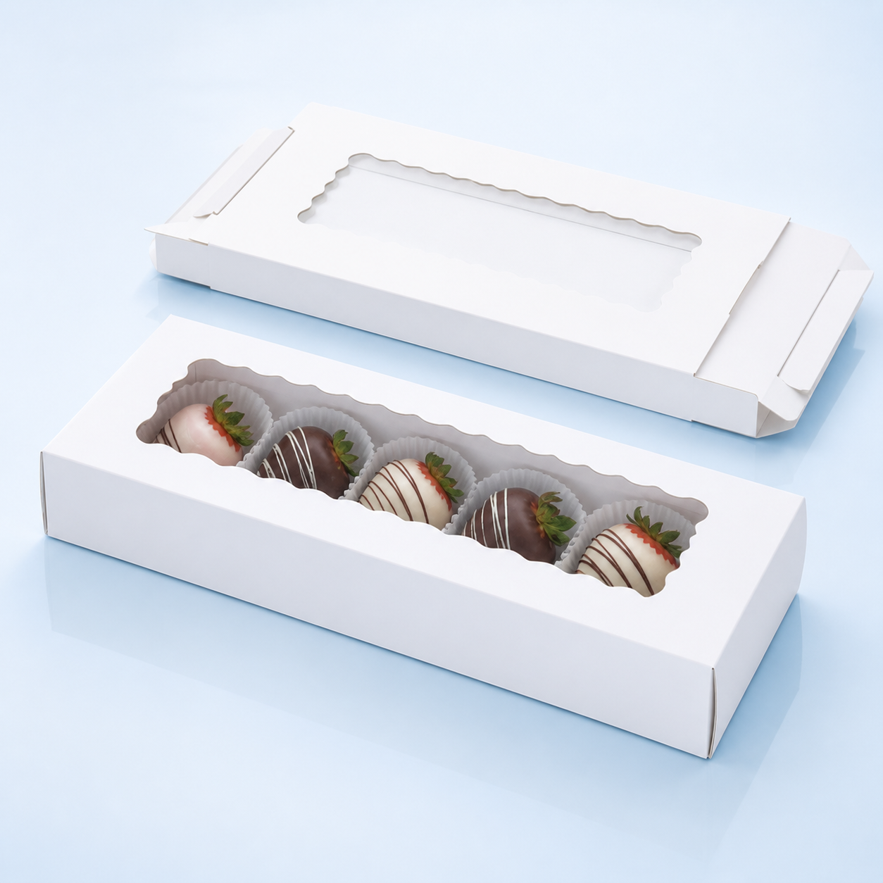 Rectangular freezer-safe scalloped window pastry box