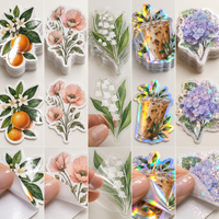 Glossy matte clear holographic and glitter custom sticker material examples