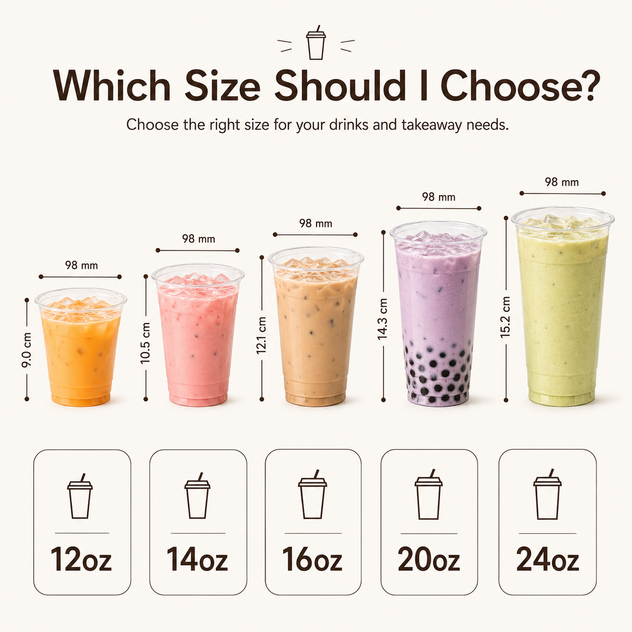 Custom Print Clear PET Plastic Cups with Logo – 98mm Rim