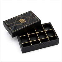 Black and gold chocolate lid and base gift box with compartments