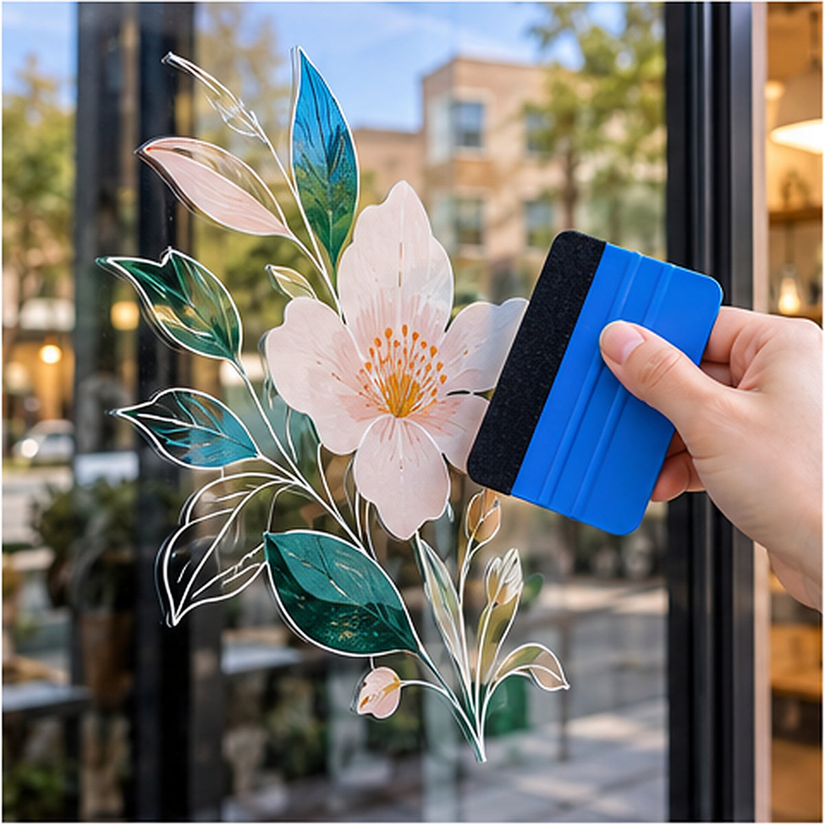 Applying a custom clear window decal smoothly with a squeegee