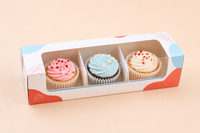Three compartment custom window cupcake box 20.1 x 7 x 6 cm