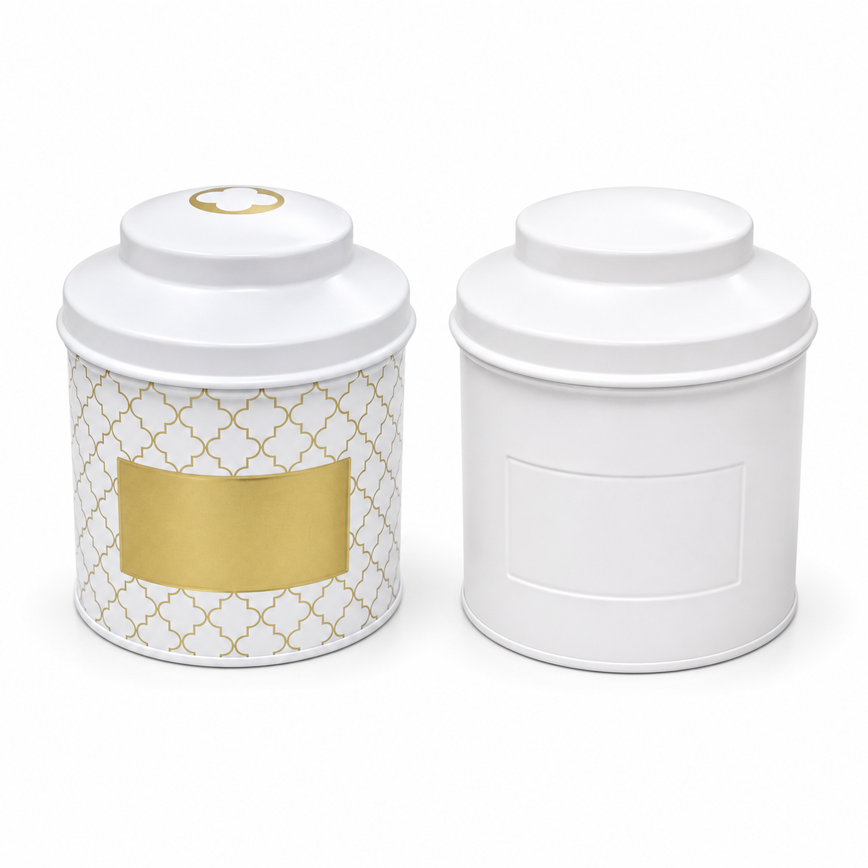 LeafPackage custom round tin food can on warm beige background 3