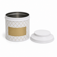 LeafPackage custom round tin food can on warm beige background 3