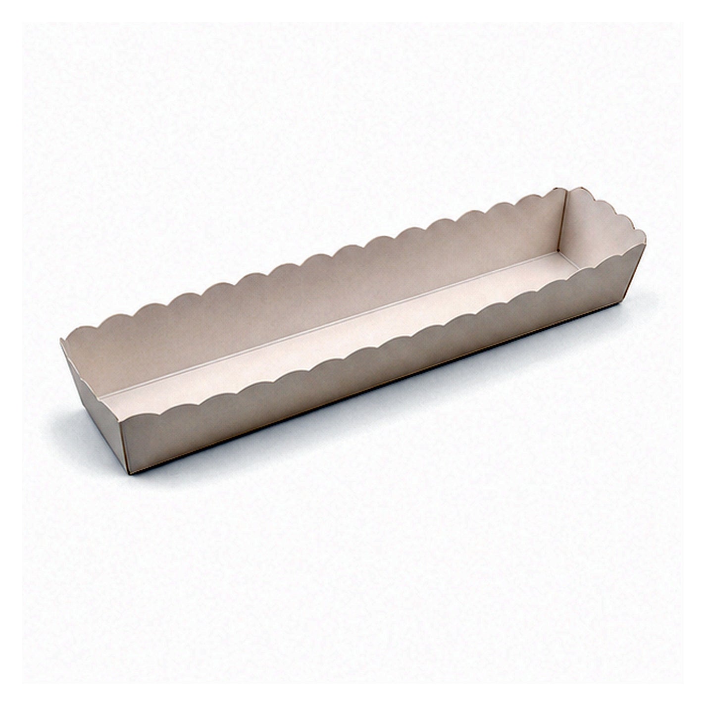 Long narrow scalloped paper bottom tray
