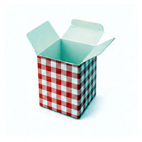 Red check cube tuck top food carton