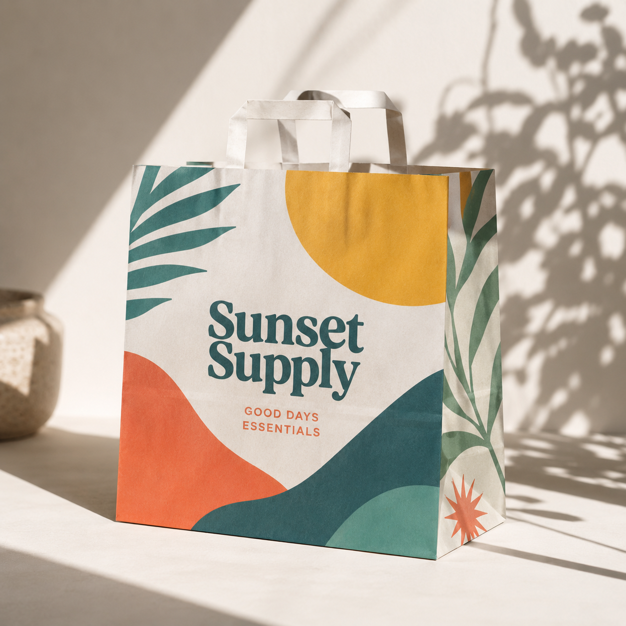 Custom Flat Handle Kraft Paper Shopping Bags with Logo