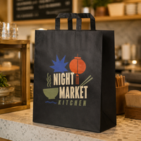 Custom Flat Handle Kraft Paper Takeout Bags with Logo