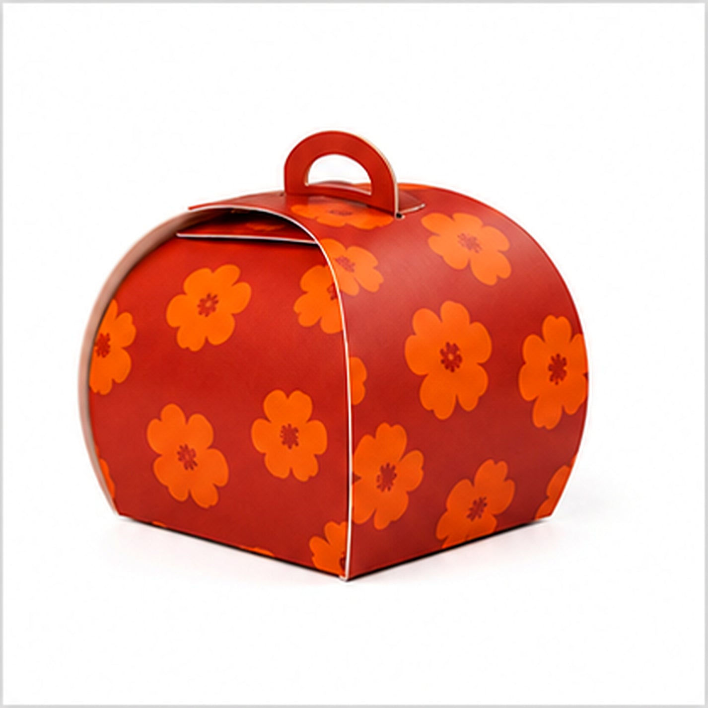 Model No. 1 orange floral handled cake box