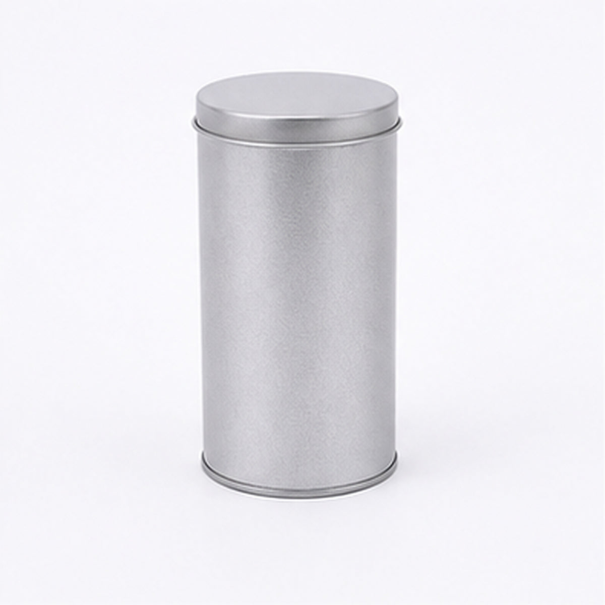 Tall silver round tin can with flat lid, 65 x 115 mm reference
