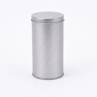 Tall silver round tin can with flat lid, 65 x 115 mm reference