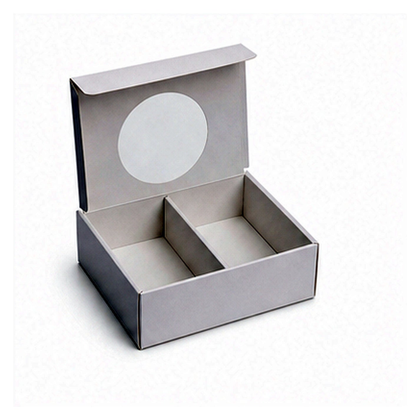 White round window flip top box with divider