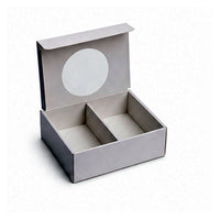 White round window flip top box with divider