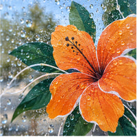 Water-resistant clear window decal with glossy printed floral artwork