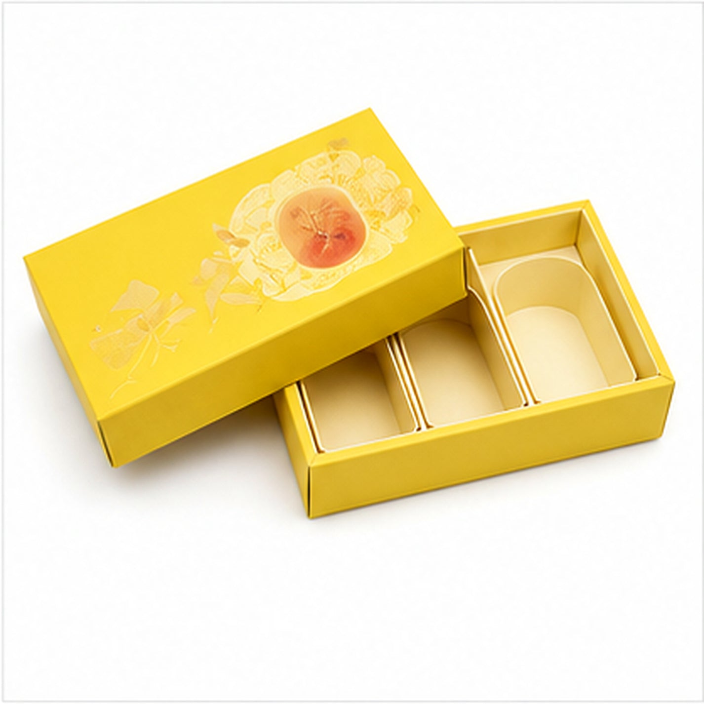 Yellow pastry lid and base gift box with insert