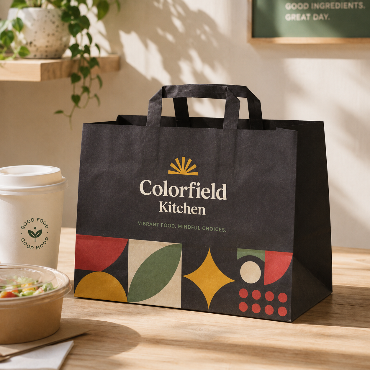 Custom Flat Handle Kraft Paper Shopping Bags with Logo
