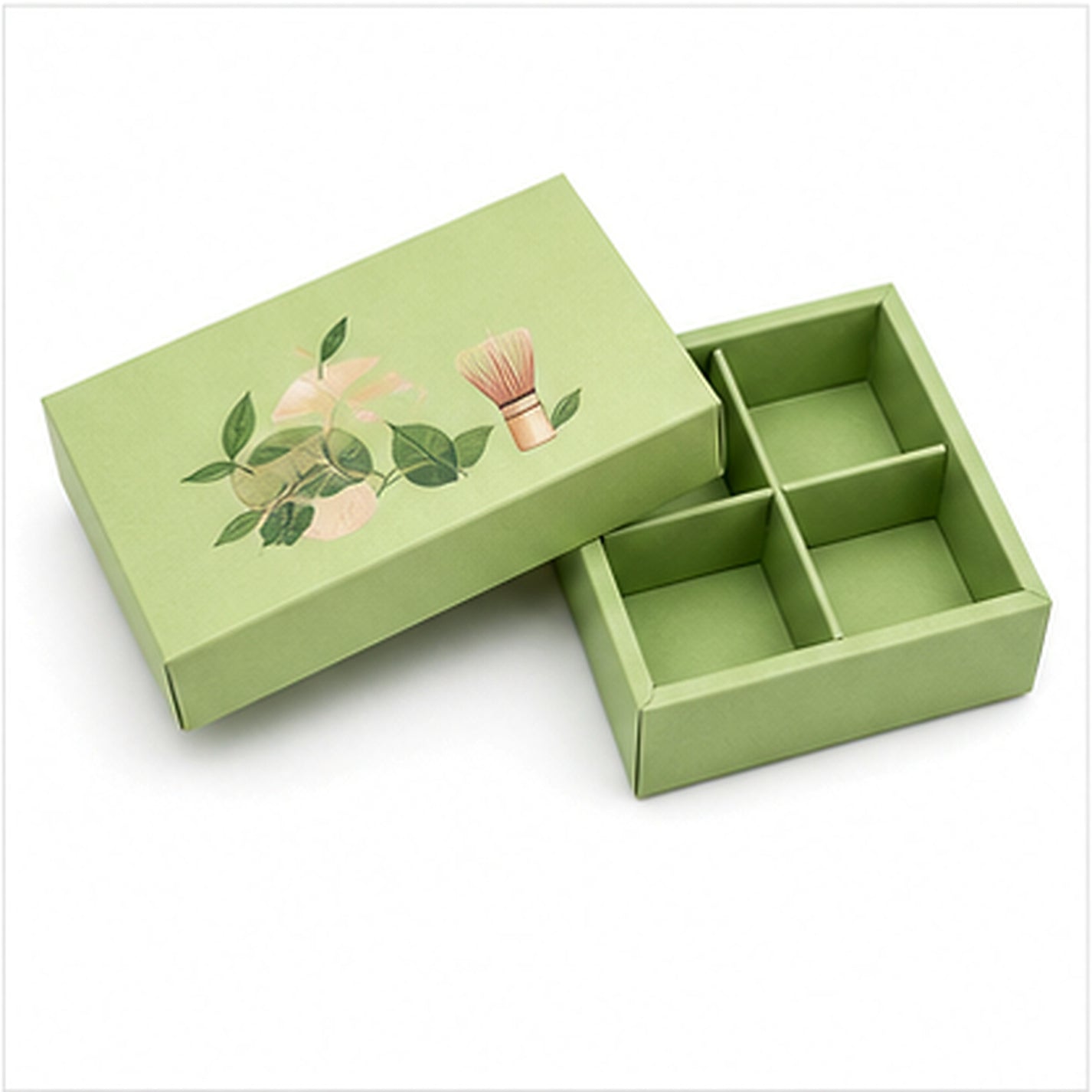 Green mochi and tea lid and base gift box