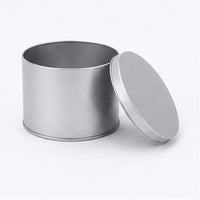 Open silver round tin can with removable flat lid, 90 x 90 mm reference