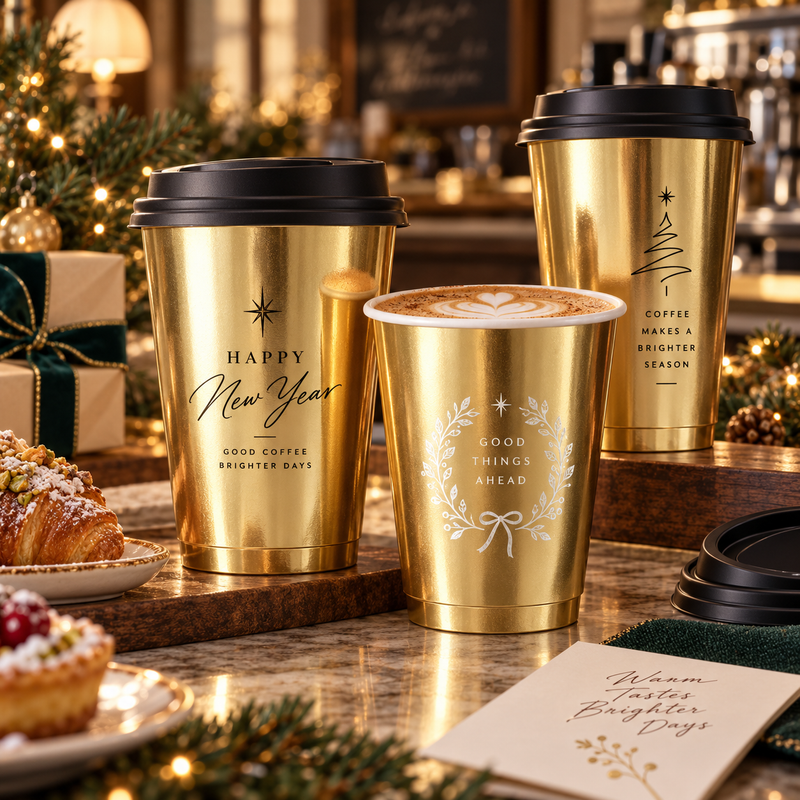 Custom Metallic Gold Double Wall Paper Cups